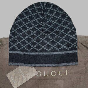 Gucci Men's Dark Brown Wool Diamond Logo Print Beanie Hat